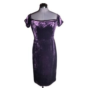 BCBG MAX AZRIA Amethyst Purple Velvet Midi Dress Plum Cocktail Evening 36-28-36